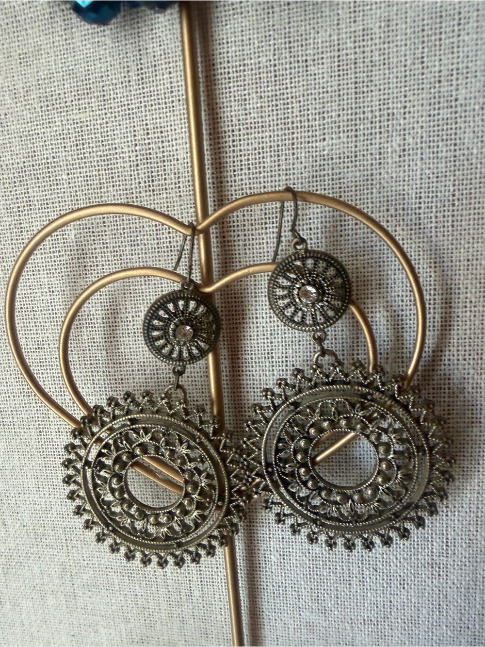 Filigree Circular Drop Earrings - Silver-Tone